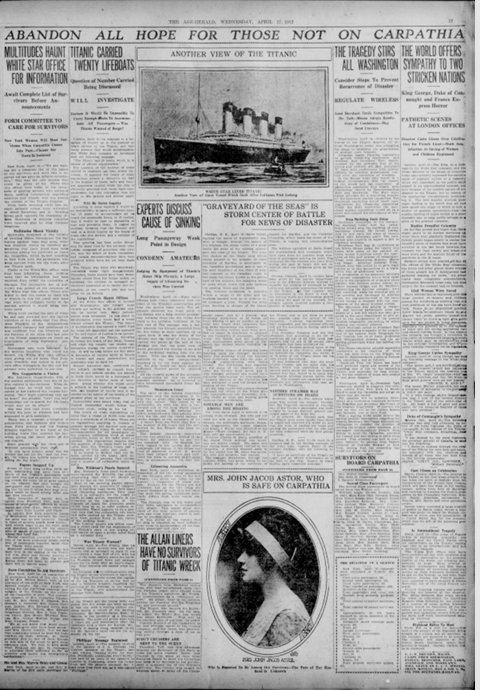 The Birmingham Age-Herald du 17/04/1912